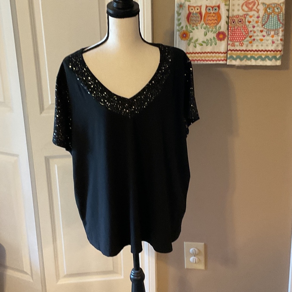 SHEIN Black Sequin Trim Blouse